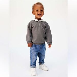 🫐3/$30 NWOT H&M Charcoal Polo with White Collar size 12-18m